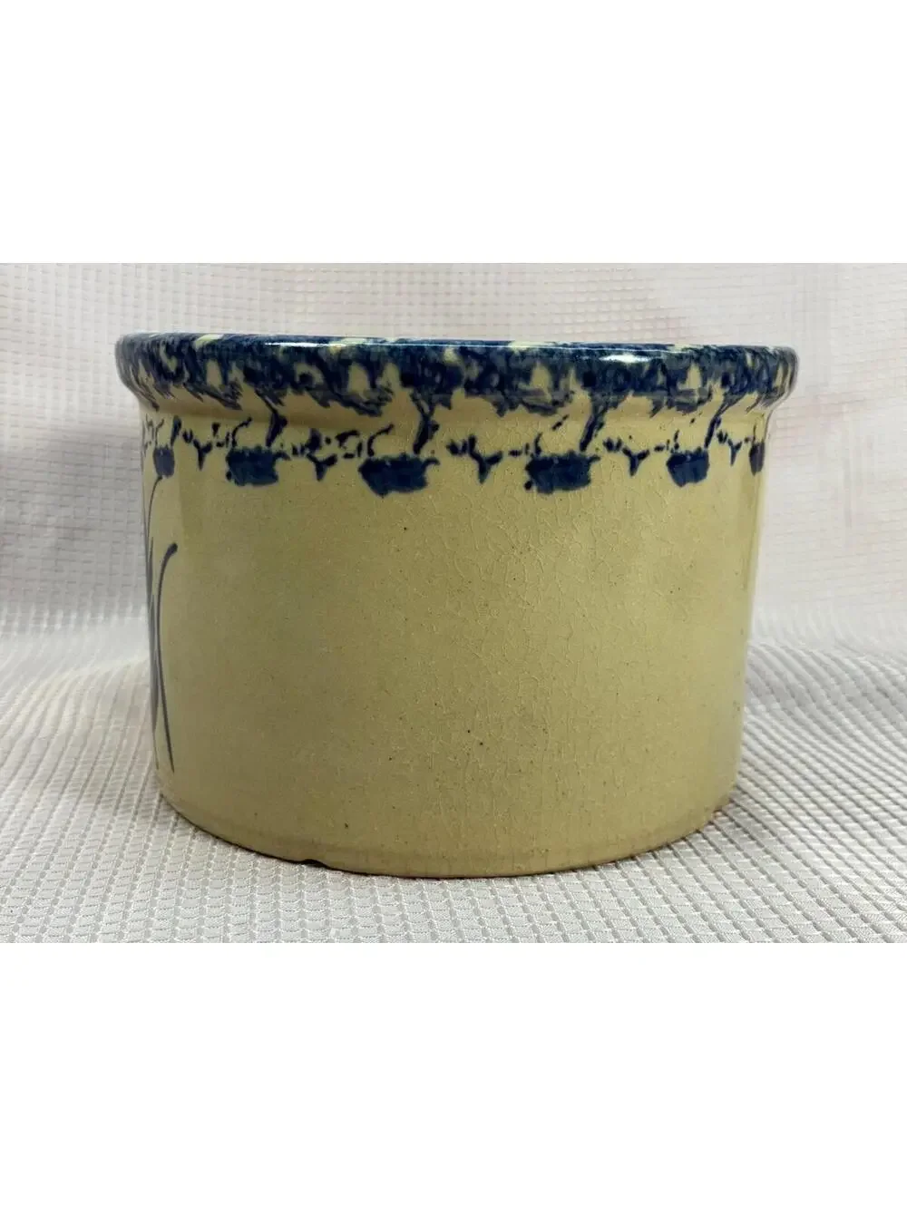 117 Vintage Robinson Ransbottom Pottery Crock blue spongeware wheat pattern